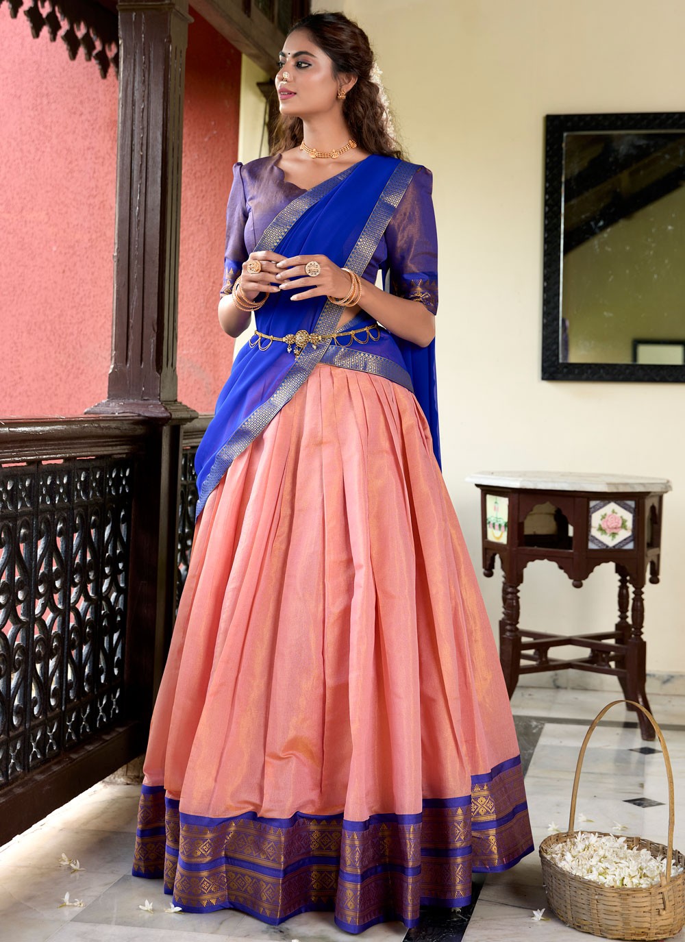 Weaving Zari Kanchipuram Silk A - Line Lehenga - L2927