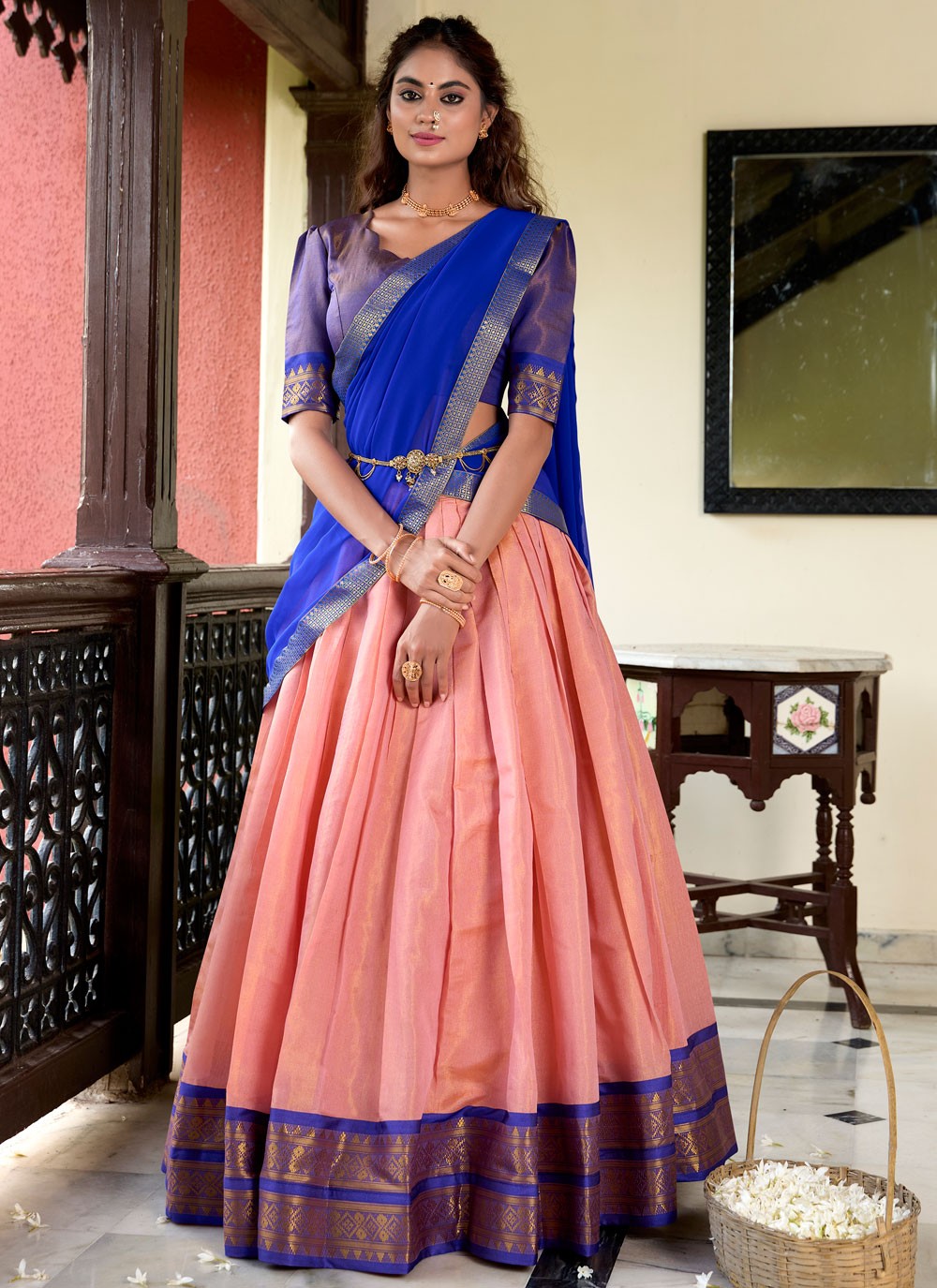 Weaving Zari Kanchipuram Silk A - Line Lehenga - L2927