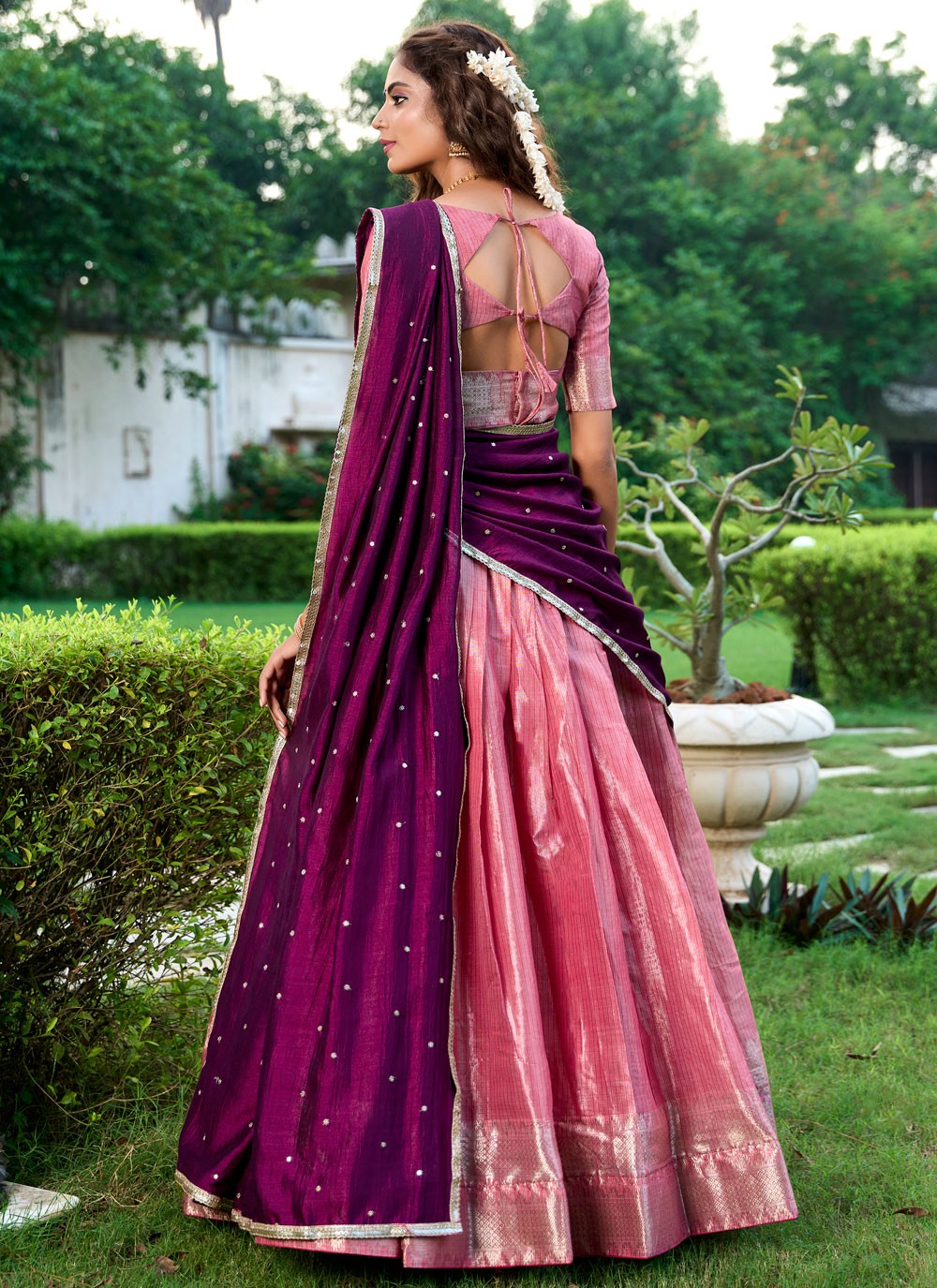 Weaving Zari Kanchipuram Silk A - Line Lehenga - L2579