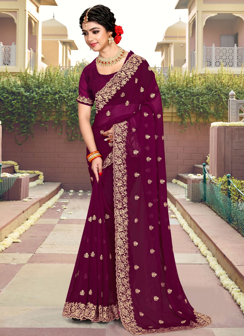 Saree Embroidered Georgette Saree - S2546