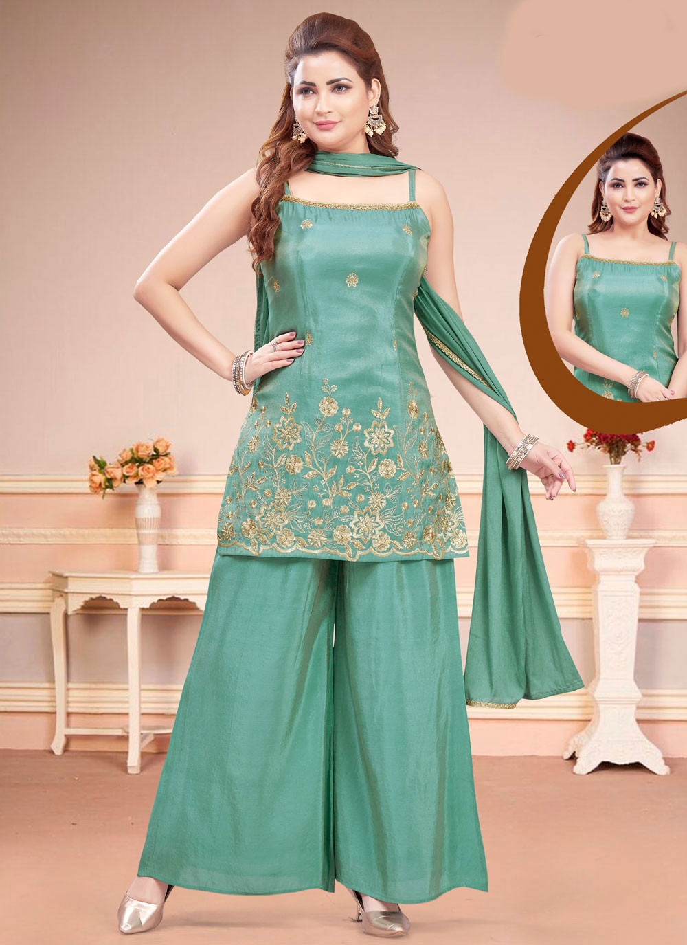 Embroidered Silk Salwar Suit - T4586