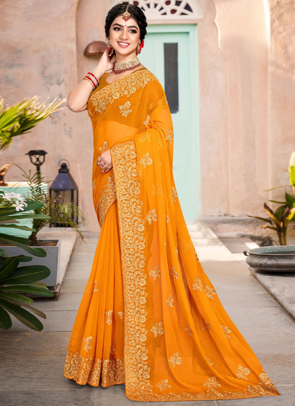 Saree Embroidered Shimmer, Silk Saree - S2461