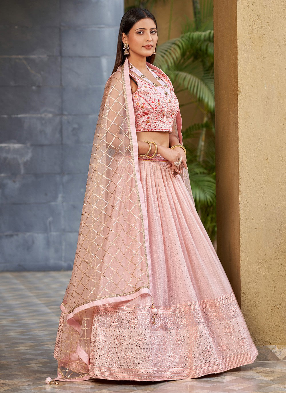 Embroidered Georgette A - Line Lehenga - L1528