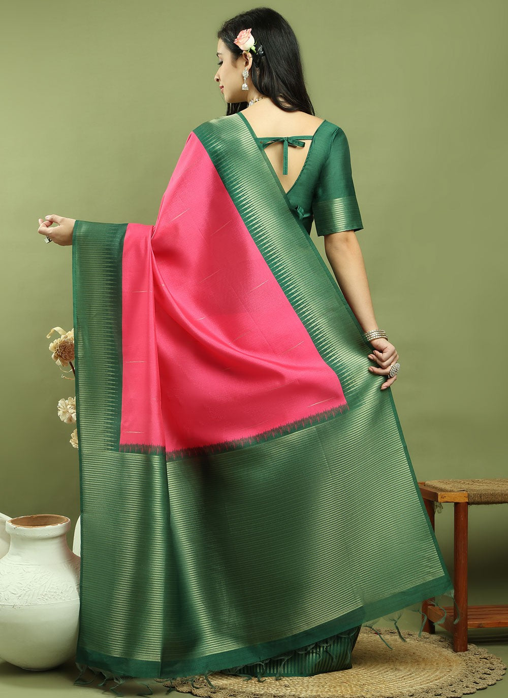 Classic Border Work Silk Blend Saree - S9786