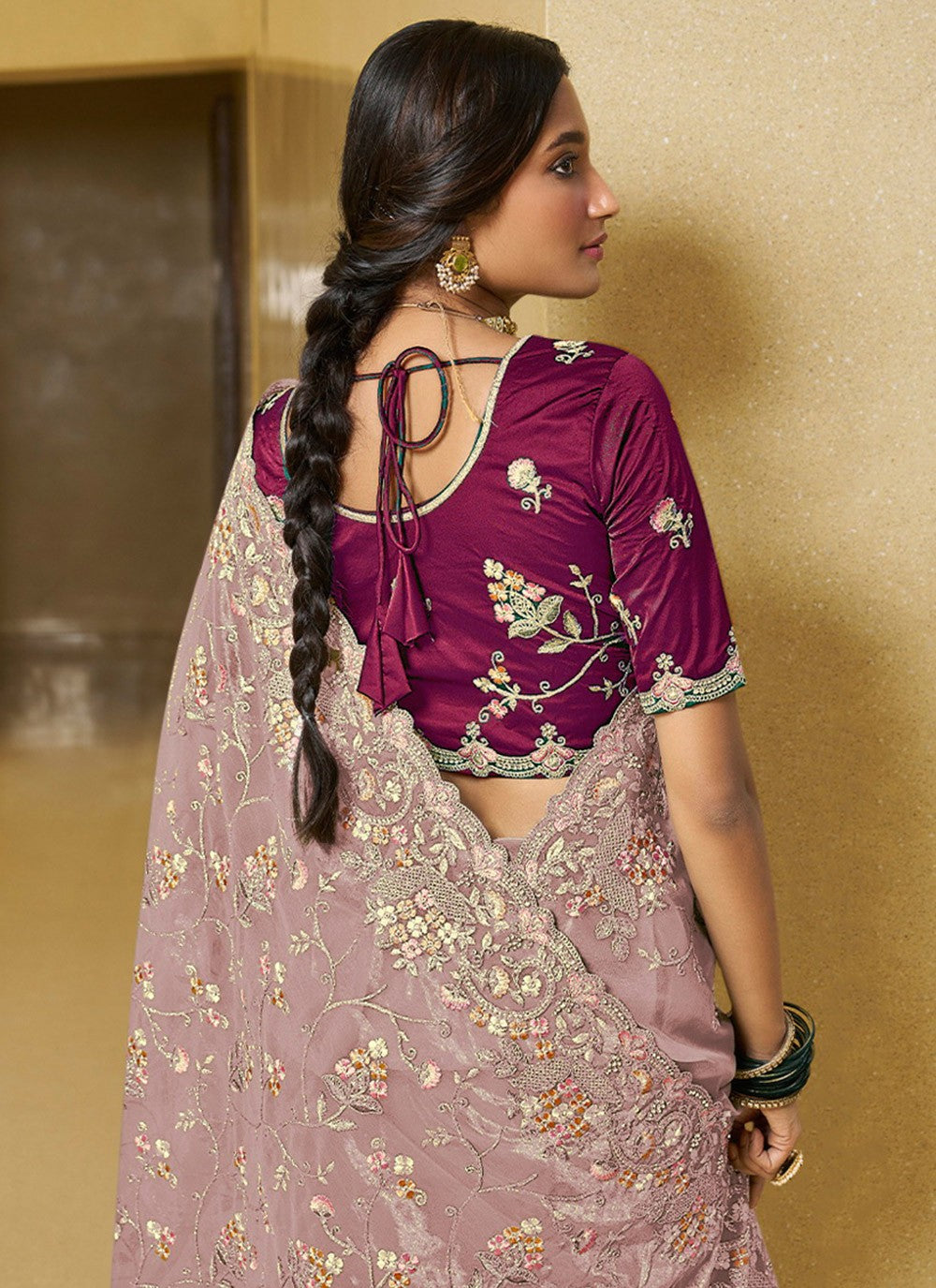 Contemporary Embroidered Georgette, Silk Saree - S4496