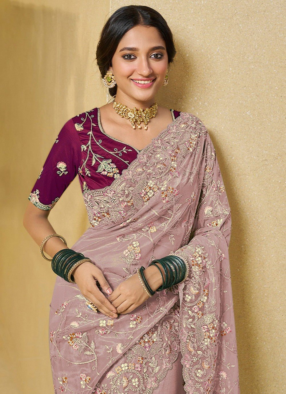 Contemporary Embroidered Georgette, Silk Saree - S4496