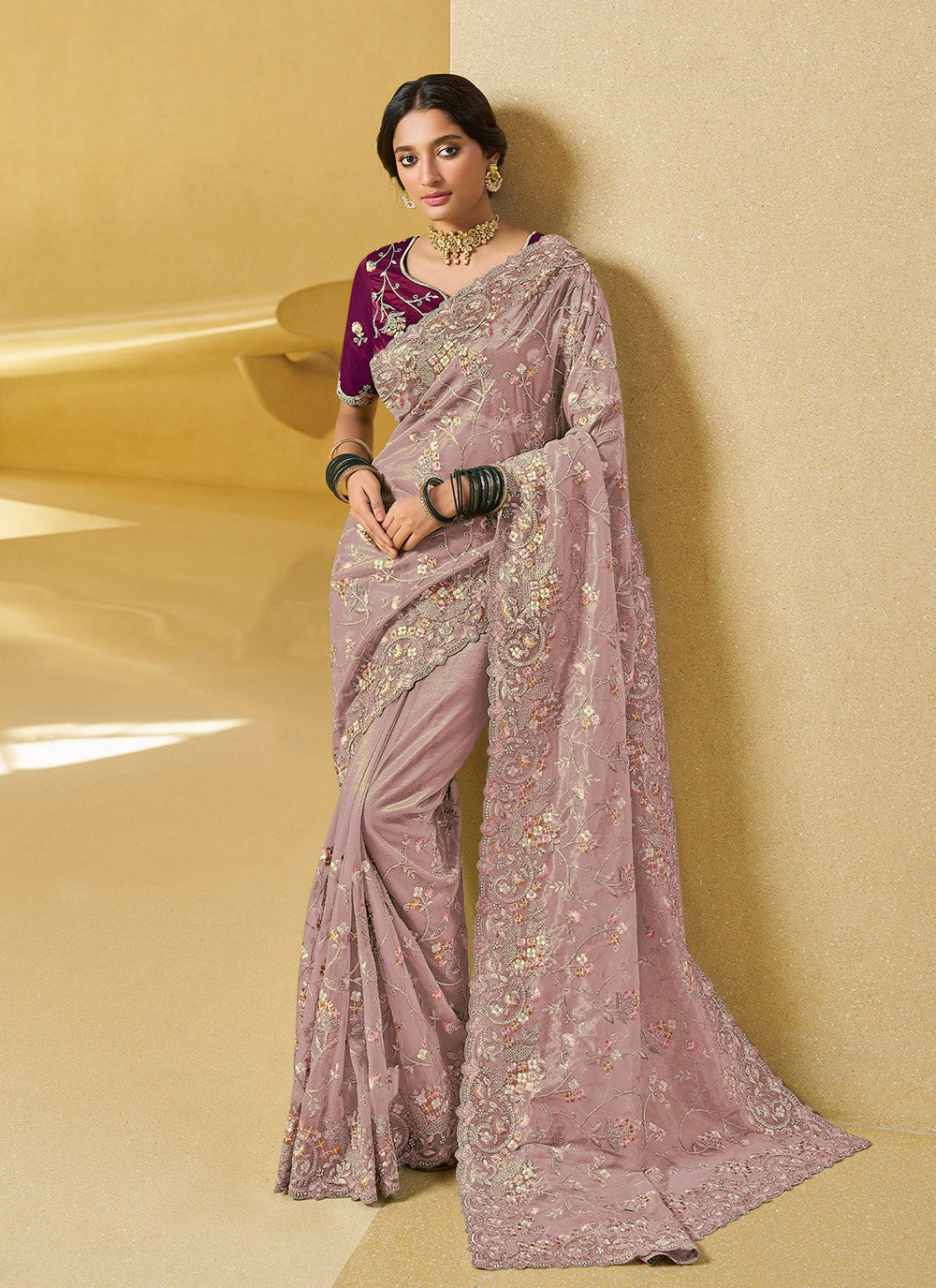 Contemporary Embroidered Georgette, Silk Saree - S4496