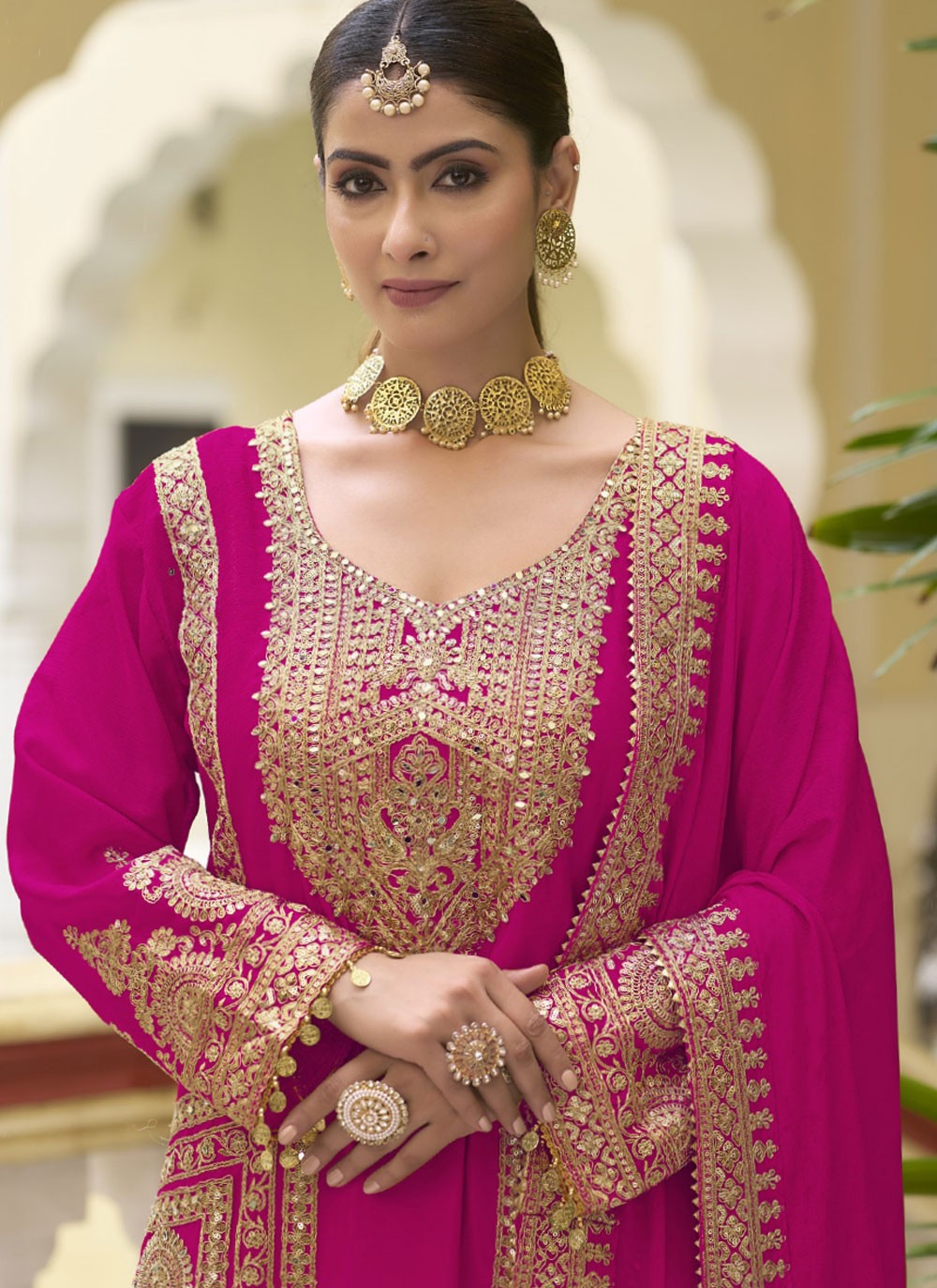 Embroidered Chinon Palazzo Suit - T4553