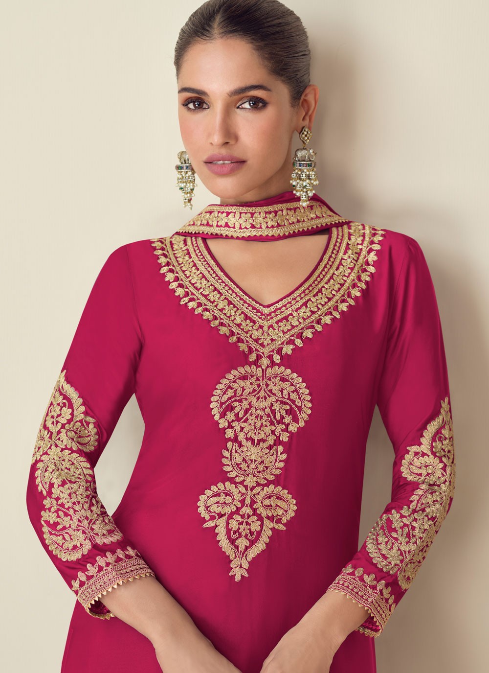 Embroidered Chinon Palazzo Suit - T4647