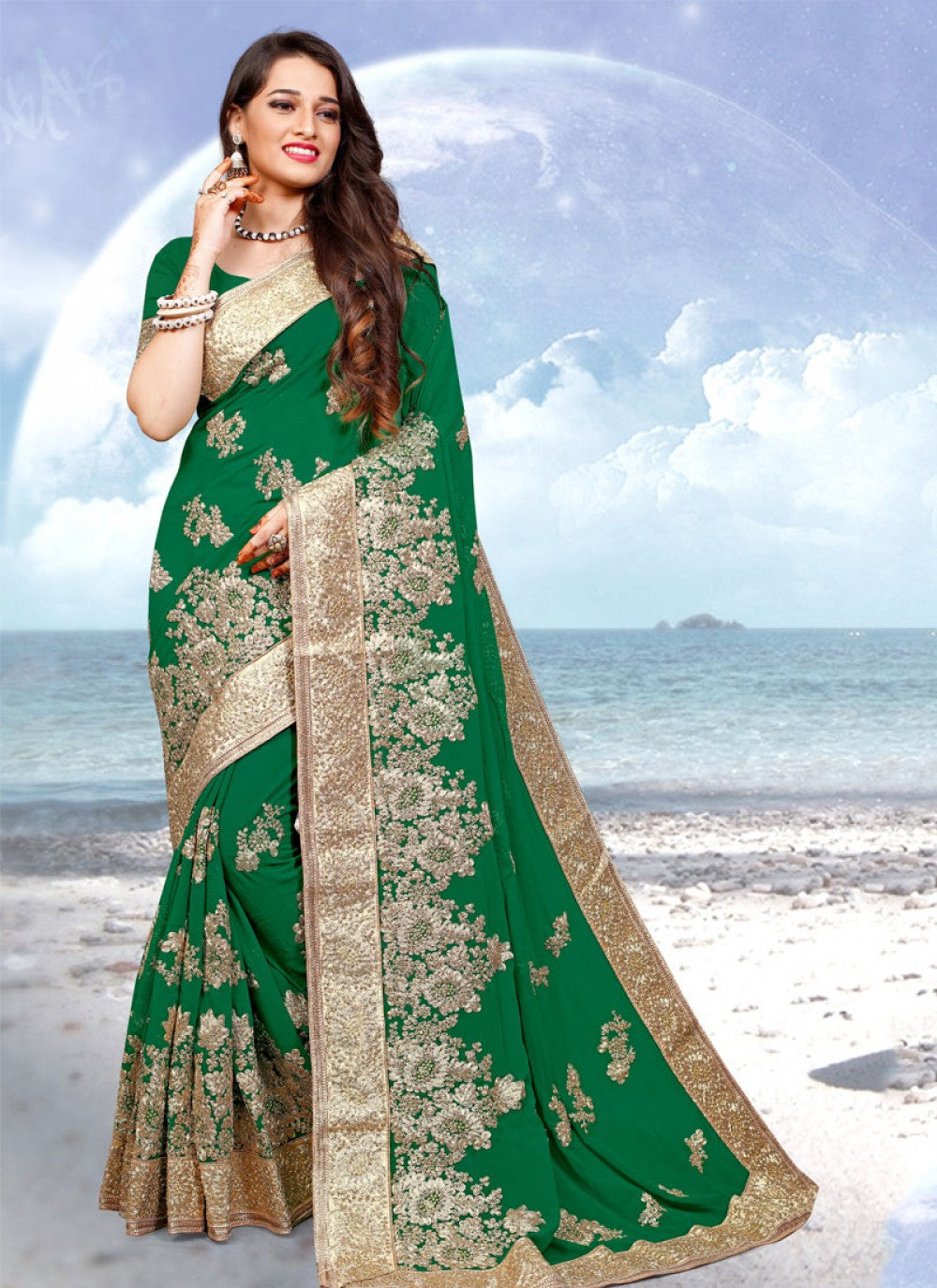 Classic Embroidered Georgette Saree - S0294