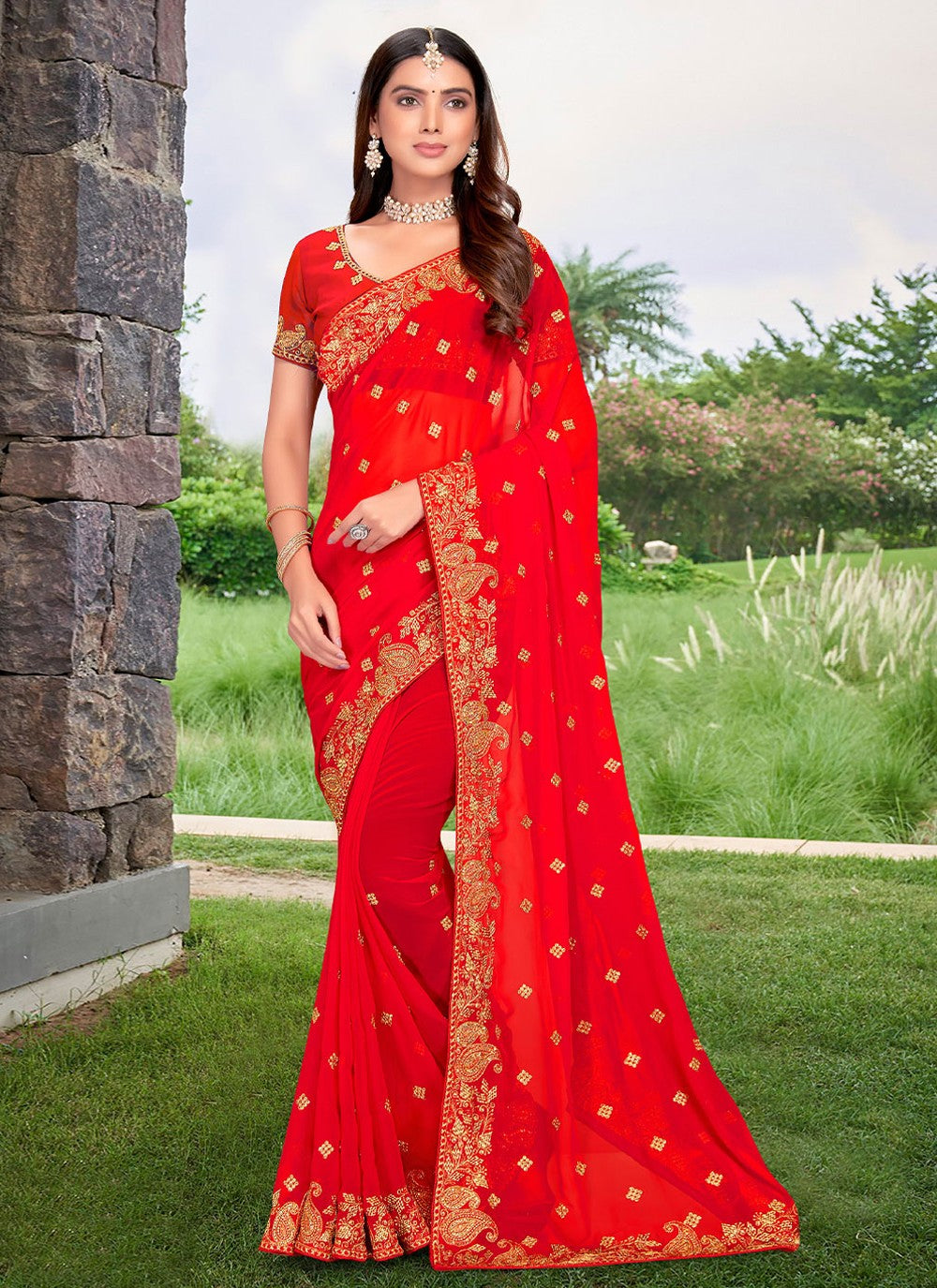 Classic Embroidered Georgette Saree - S2234