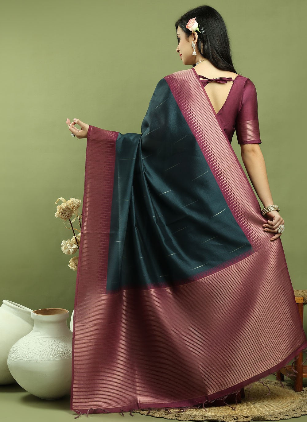 Classic Border Work Silk Blend Saree - S9786