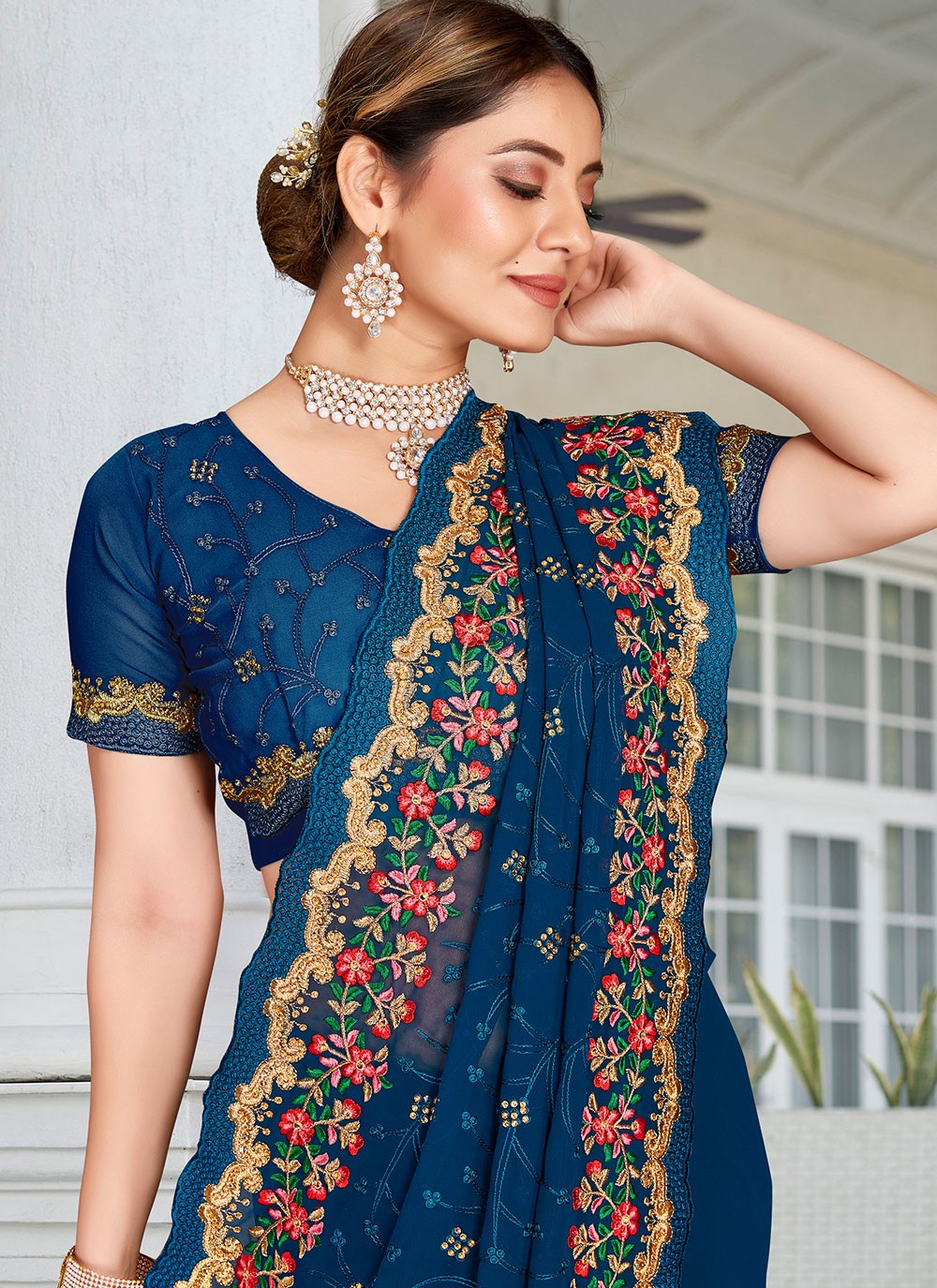 Contemporary Embroidered Georgette Saree - S1803