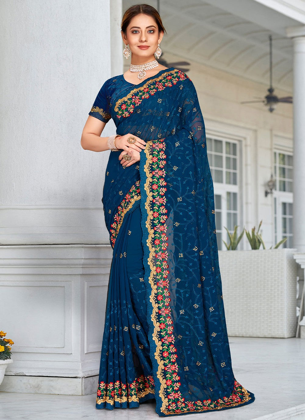 Contemporary Embroidered Georgette Saree - S1803