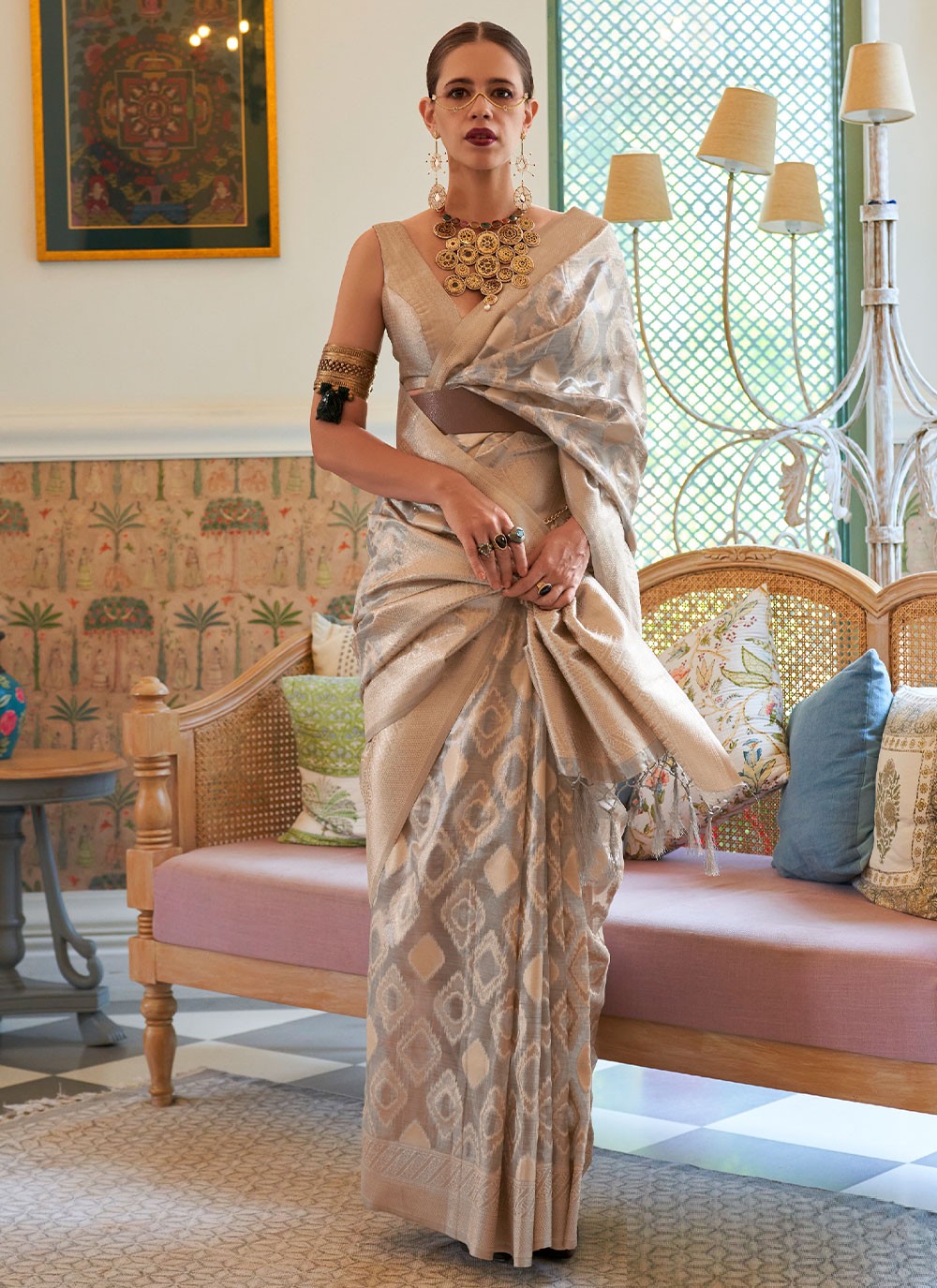 Bollywood Style Multi Work Handloom Silk, Tissue Saree - S2573