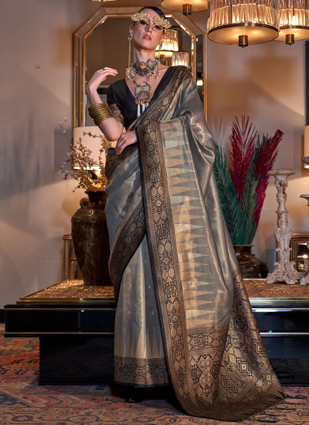 Classic Weaving Zari Tissue Saree - S9383