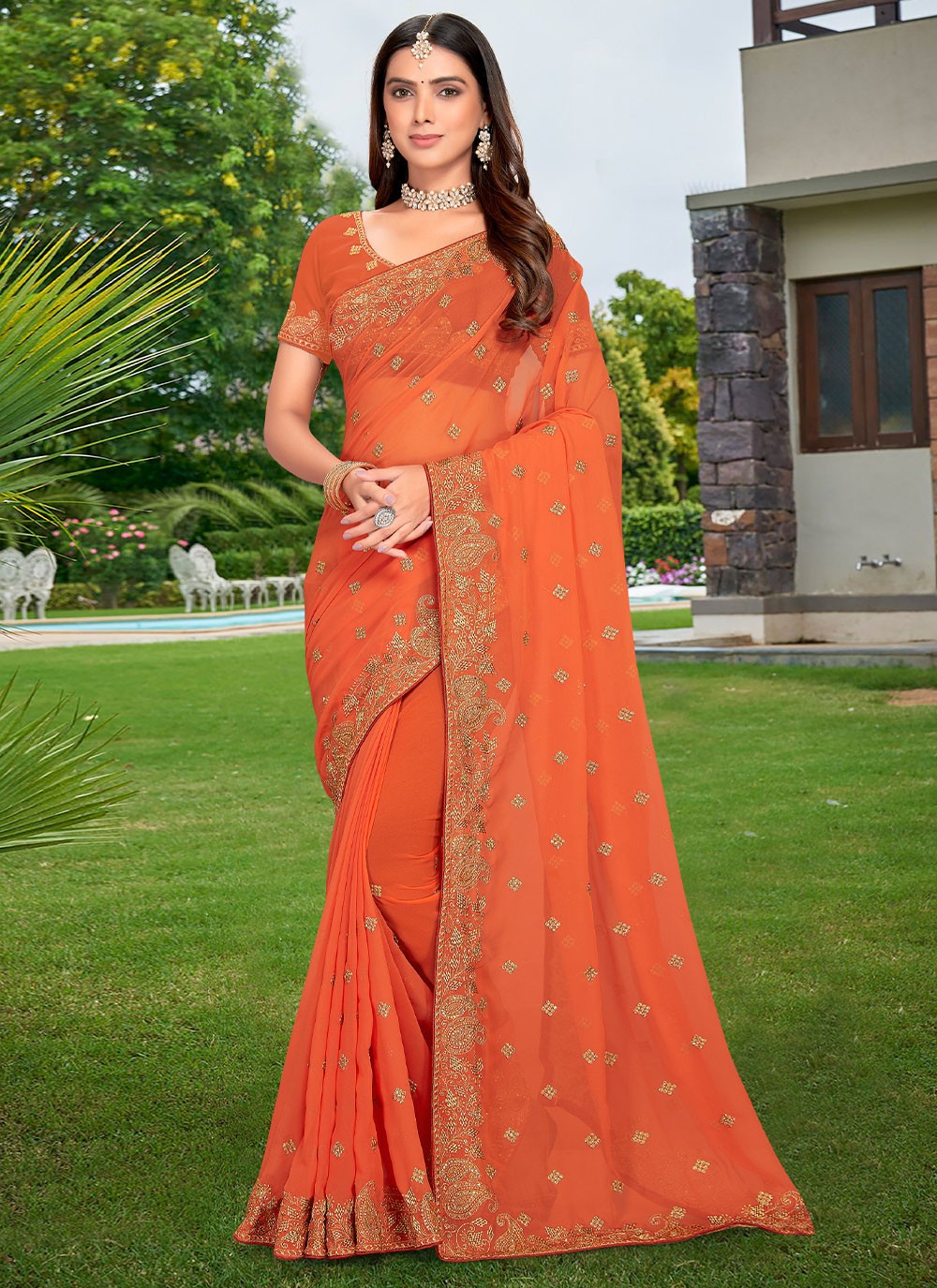 Classic Embroidered Georgette Saree - S2234