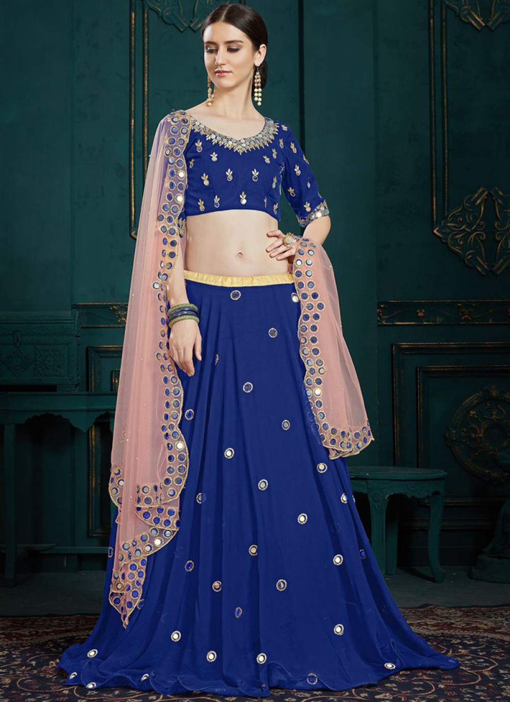 Cut Work Faux Georgette A - Line Lehenga - L0048