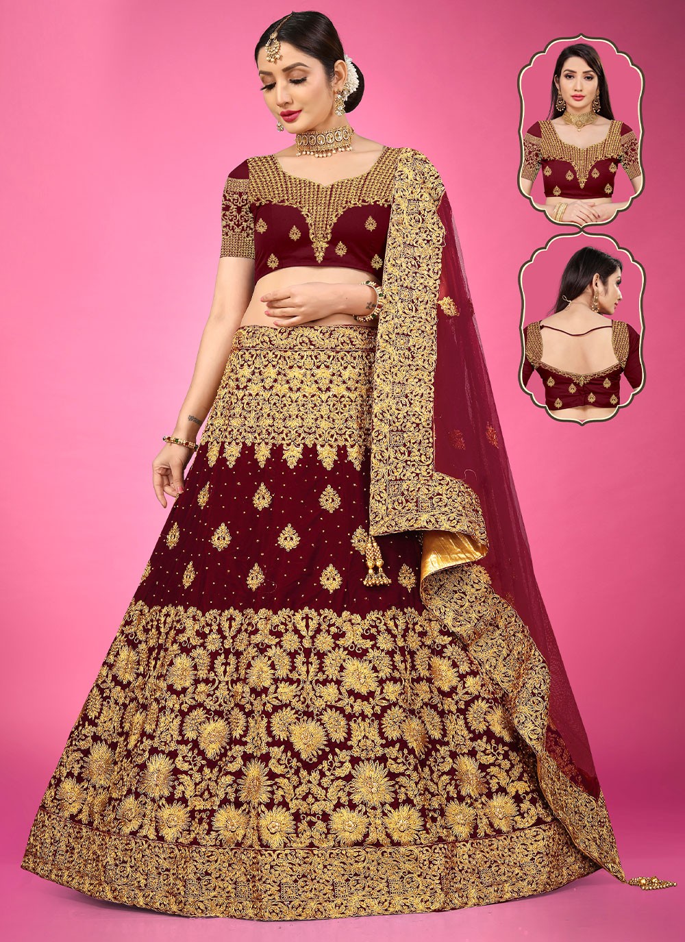 Embroidered Velvet A - Line Lehenga - L0748