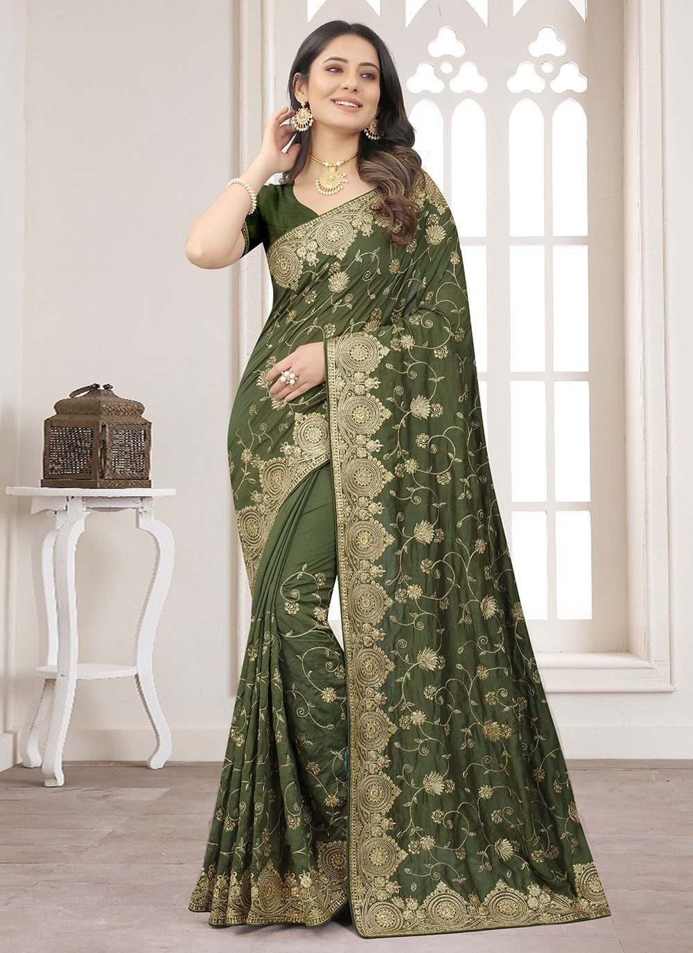 Classic Embroidered Vichitra Silk Saree - S1606