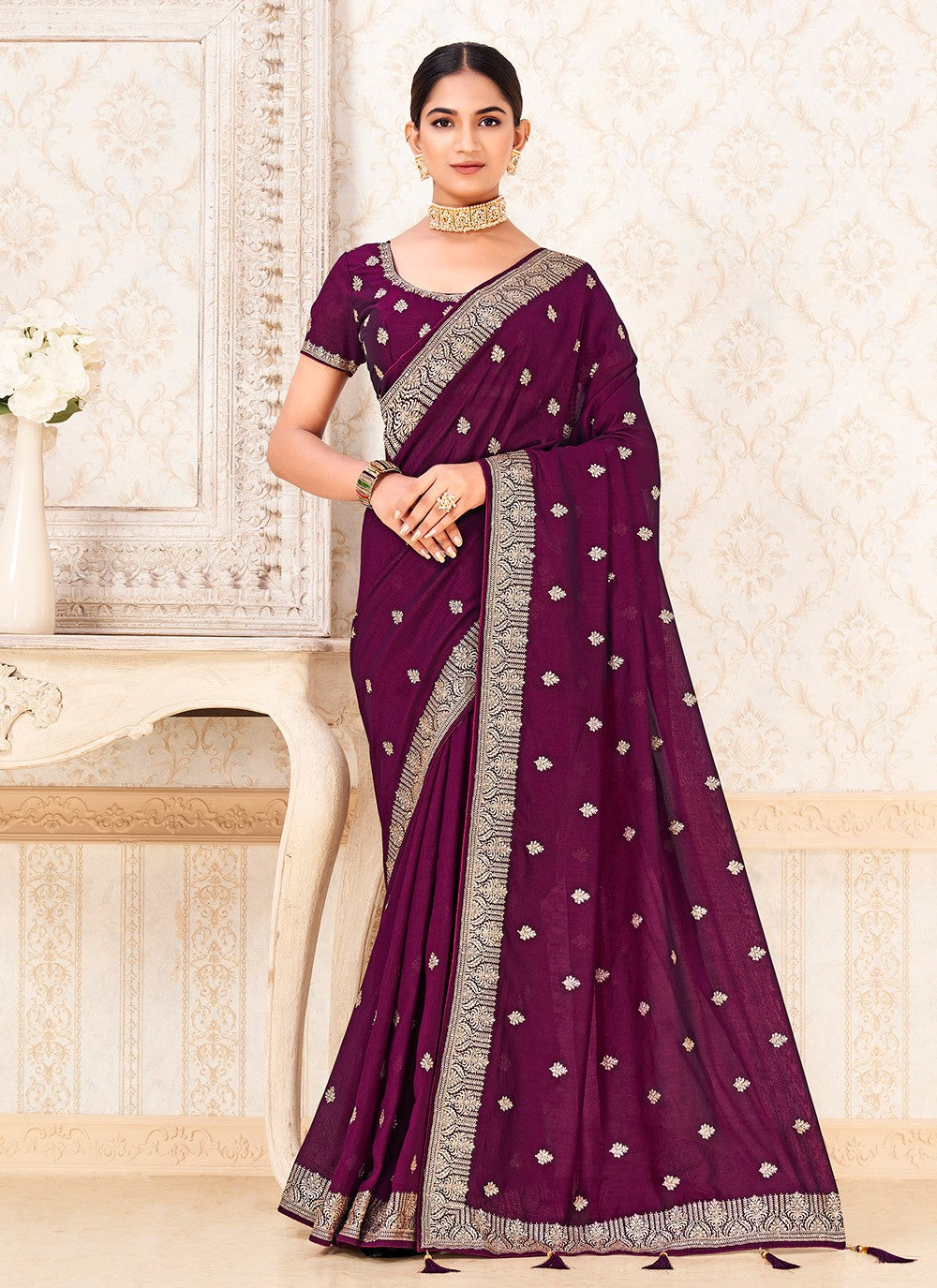 Classic Zari Vichitra Silk Saree - S9733