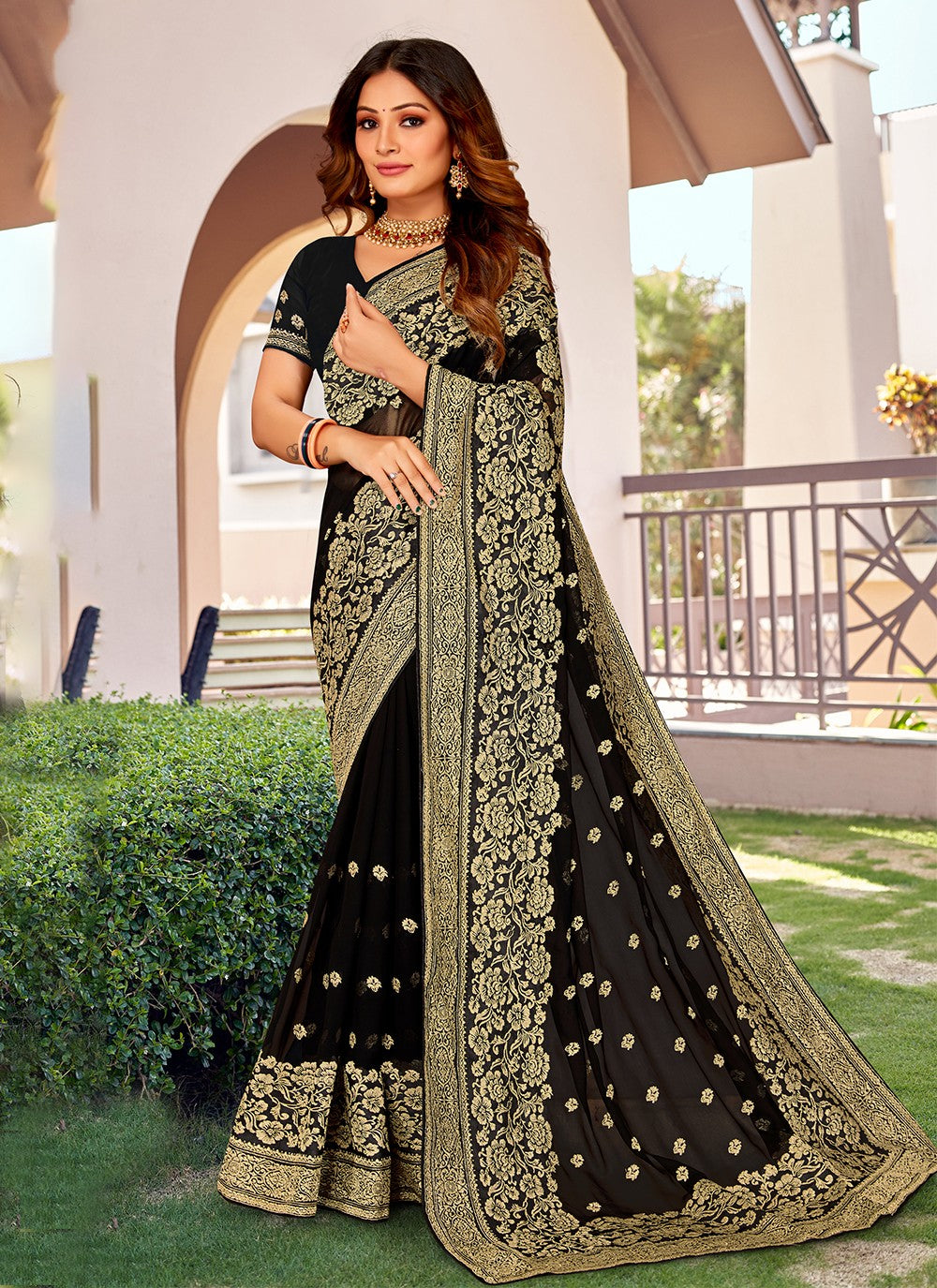 Designer Embroidered Georgette Saree - S3331