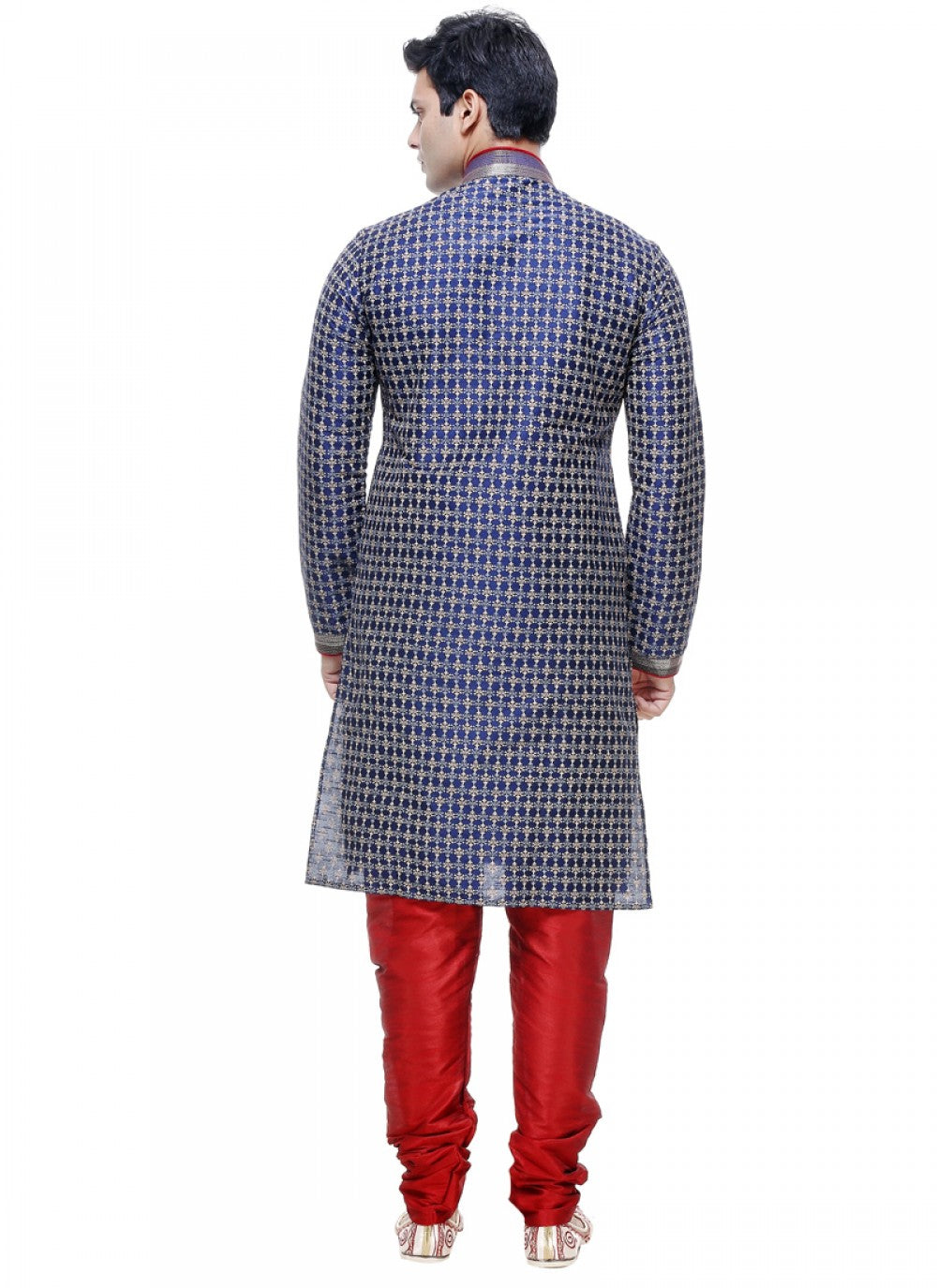 Embroidered Silk Blue Kurta Pyjama - M1023