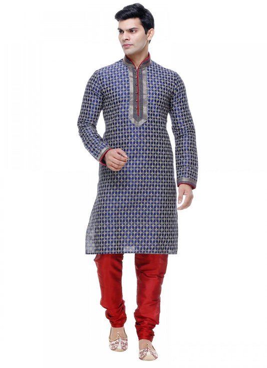 Embroidered Silk Blue Kurta Pyjama - M1023