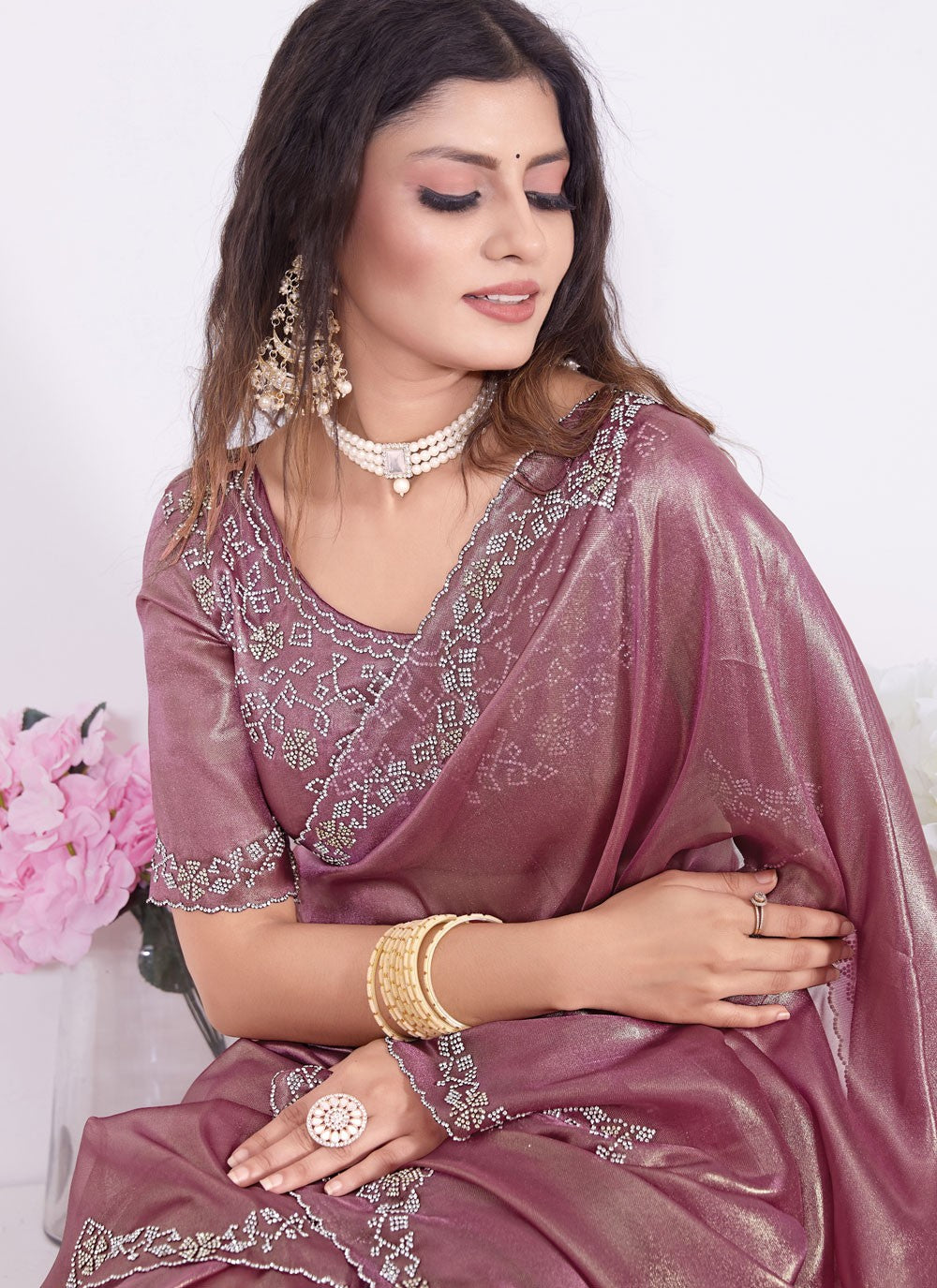 Classic Zircon Organza Saree - S5725