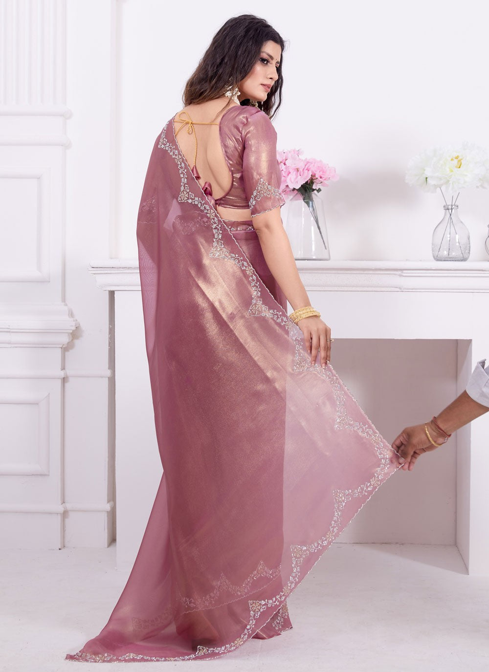 Classic Zircon Organza Saree - S5725