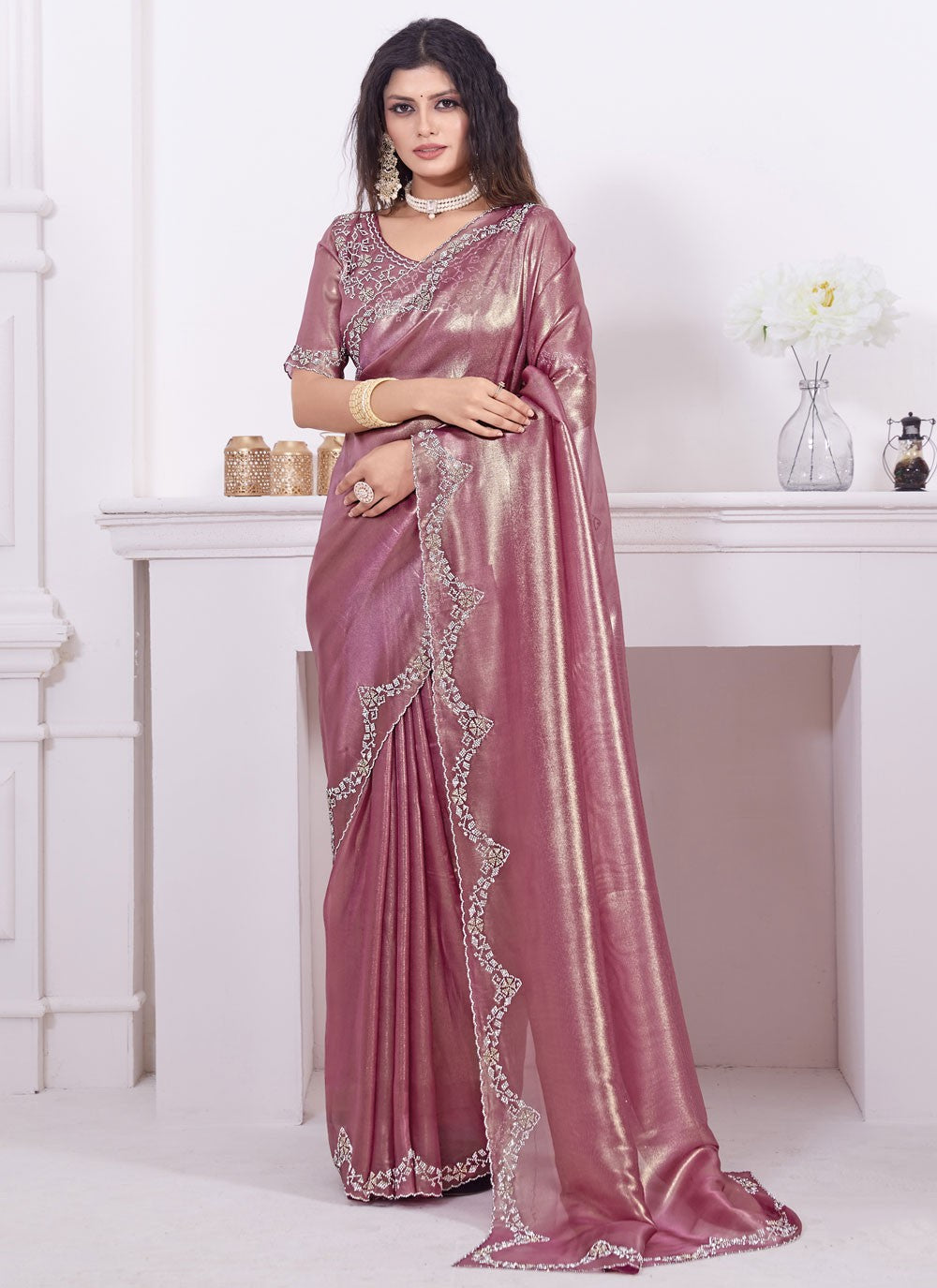 Classic Zircon Organza Saree - S5725