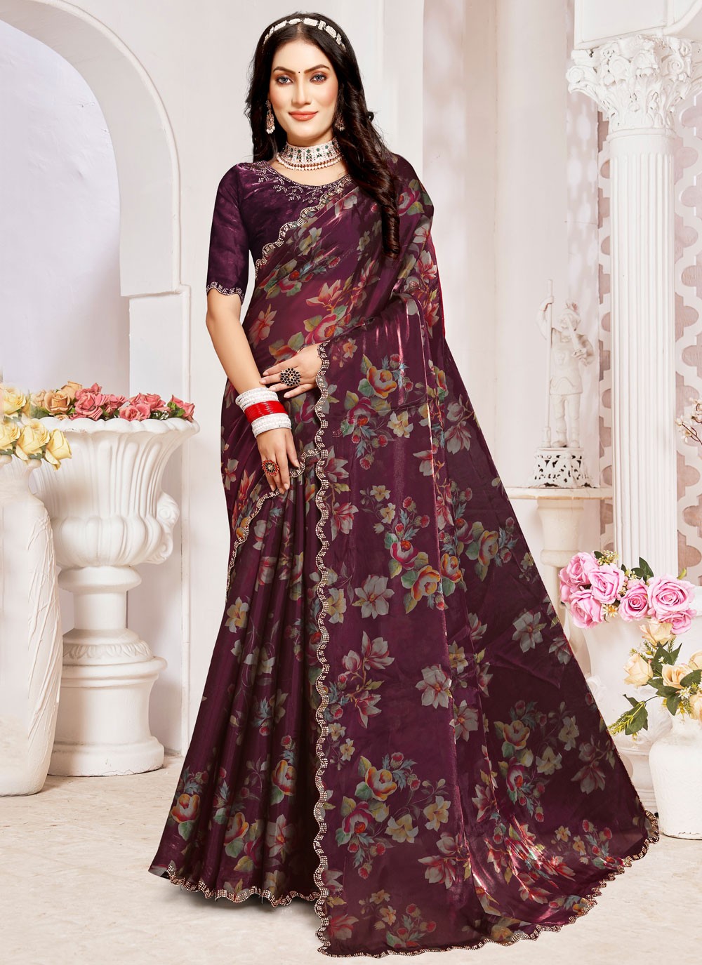 Classic Border Work Organza Saree - S7663